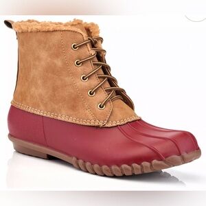 Henry Ferrera Tan and Red Waterproof Lace-Up Duck Boots